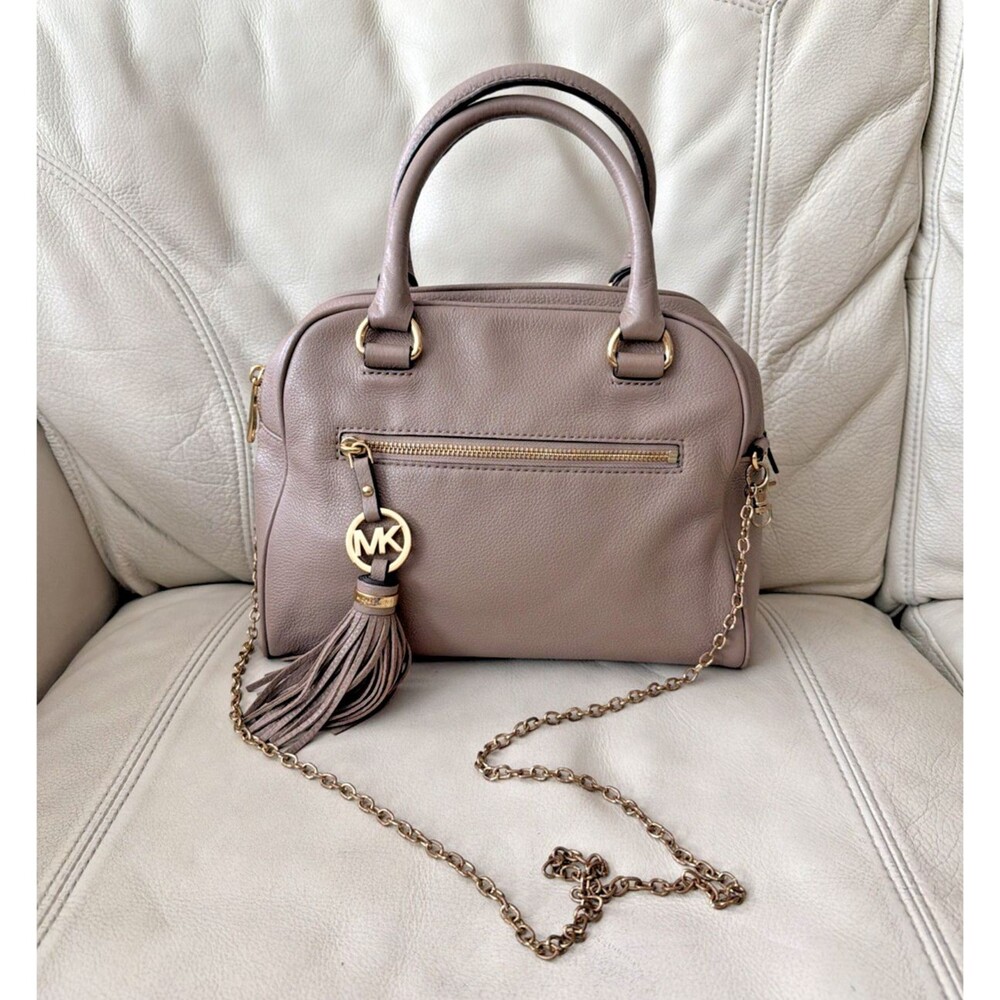 Michael Kors Leather Satchel Bag Knox Tassel Medium Light Brown 38S4XXTS2L
